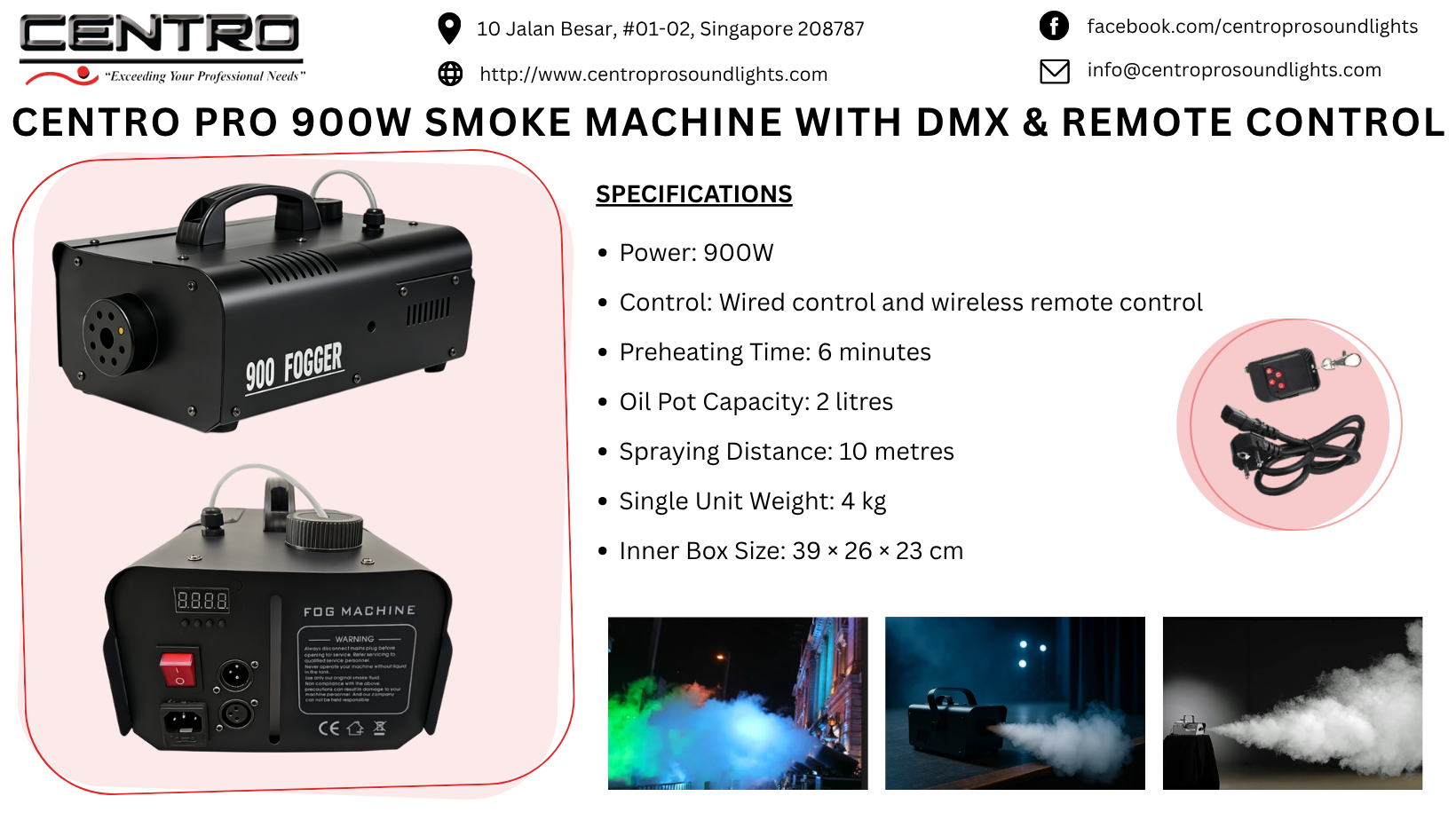 Centro Pro 900W Smoke Machine with DMX & Remote Control